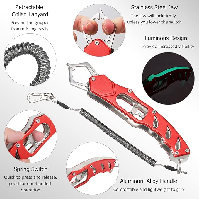 Braid Cutters Split Ring Pliers Hook Remover Fish Holder, Fish Lip Gripper with Fly Fishing, Provided lanyard prevent the gripper from missing easily.
