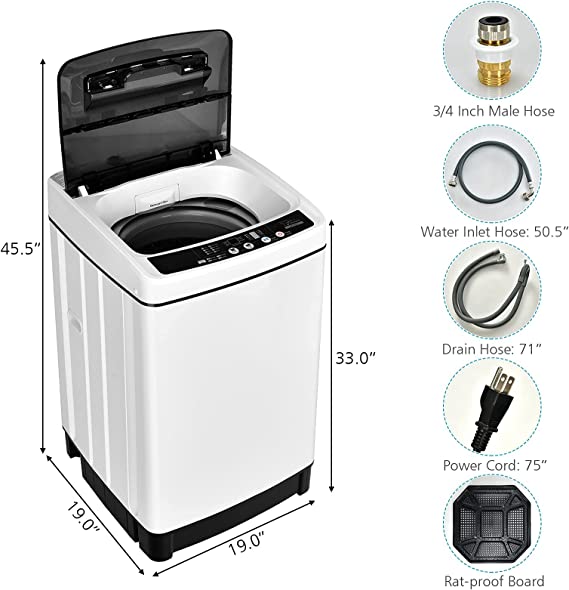 Automatic Washing Machine, 2 in 1 Portable Laundry Washer 1.5Cu.Ft 11lbs Capacity
