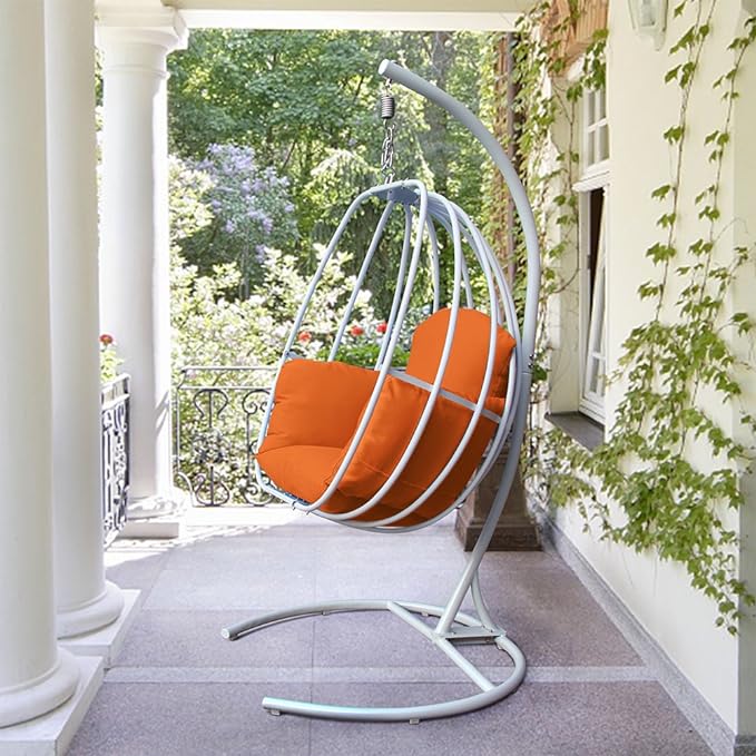 ammock Chair with C Stand and Hanging Chains.Fr ame engineered of sturdy powder coated steel and weathered proof aluminum. Patio Balcony Garden Decoration, All-Weather Egg-Shaped Hammock