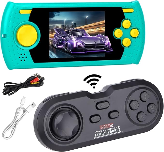 HD Screen Preloaded 300+ Classic Retro Video Games with Wireless Handle, TV Output Dual Players Mode for Christmas