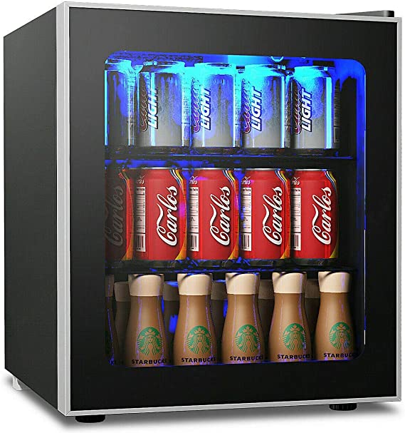 60 Can Mini Drink Fridge and Cooler, Portable Refrigerator with Adjustable Removable Shelves,