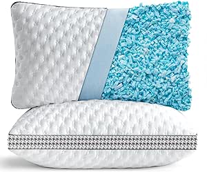 Oreiller Mousse Memoire, Side Back Stomach Sleeper Pillow with Removable Cover, Foam Pillows, Cooling Firm King Size Pillows 2 Pack,