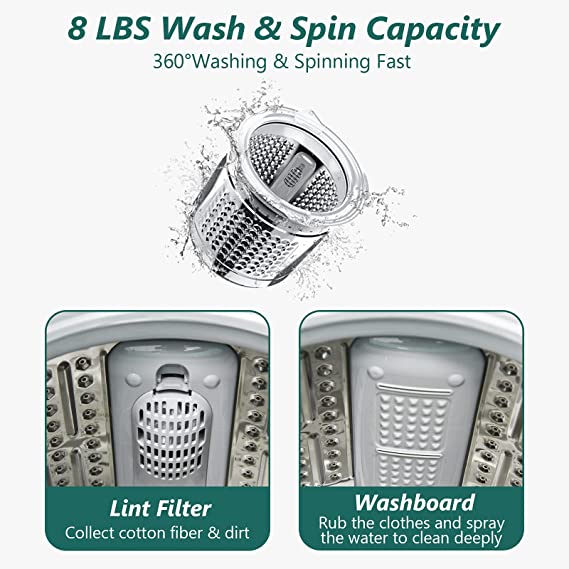 Giantex Full Automatic Washing Machine, 2 in 1 Portable Laundry Washer and Dryer Combo 8lbs, 1.0 cu.ft 6 Programs 6 Water Levels Built-in Drain Pump, Top Load Washer Apartment Dorm