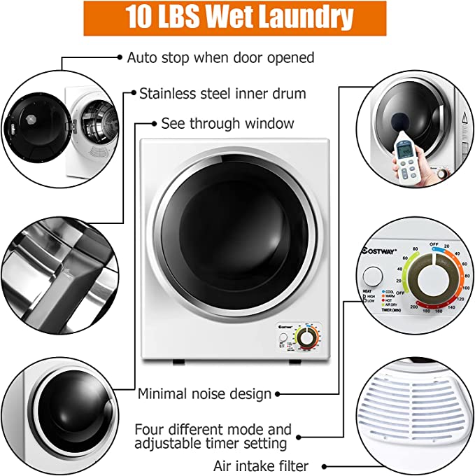 110V Electric Portable Clothes Dryer with Stainless Steel Tub
