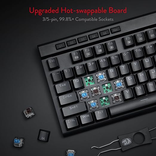 5 programmable macro keys(G1~G5) on the keyboard which can be recorded macros on the fly without any additional software required to be installed,  K580 VATA RGB Mechanical Gaming Keyboard, 104 Keys Gamer Keyboard with Blue Tactile Mechanical Switches,