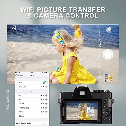 Monitech Digital Cameras for Photography, 4K 48MP Vlogging Camera for YouTube and Video, with 180° Flip Screen,16X Digital Zoom, 2 Batteries, 32GB TF Card