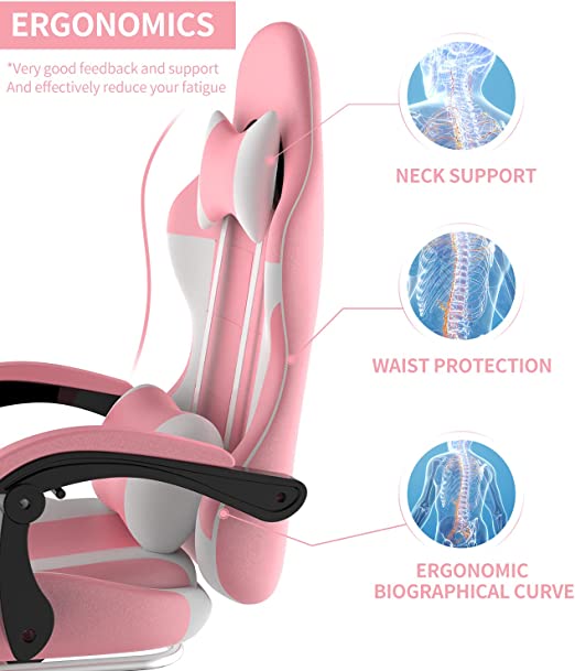 Pink  Gaming Chair with Footrest Office Chair Computer Chair with Lumbar Pillow Ergonomic Chair with Armrest Recliner Chair High Back Height Adjustable