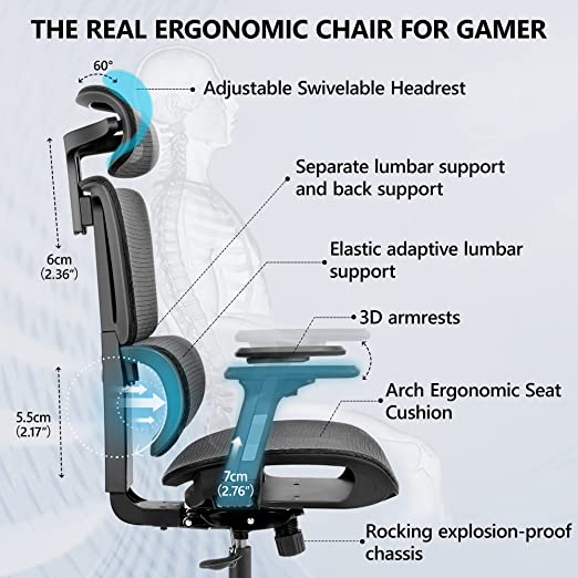 Desk Chair with Adjustable Lumbar Support,  E-Sports Lifting Gamer Task Chair