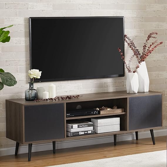 This Black/Brown tv console table will be a perfect spot to hold a TV in your living room and bedroom. TV Console Cabinet with Storage, Entertainment Center in Black & Brown for Living Room