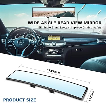 Wide Viewing Range Rear View Mirror, Universal Use for Cars, Car HD Rearview Mirrors 12 Inch, Interior Clip-on Panoramic Rear View Mirror