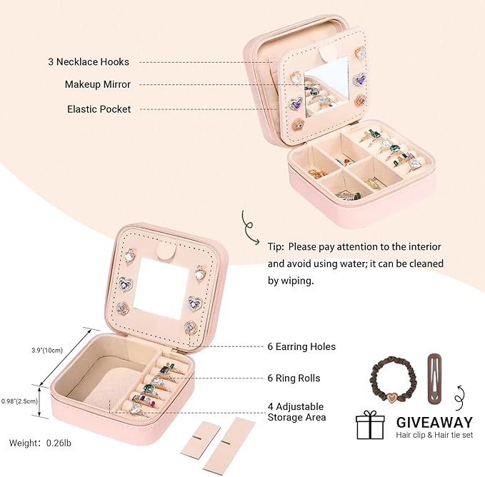 Multifunctional travel jewelry storage box with mirror, Jewelry Case with Mirror Accessories Jewelry Holder Jewelry Organizer