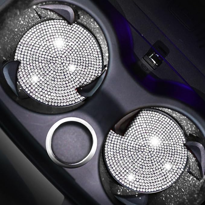 Anti-Slip Shockproof Girly Car Accessories for Women,  2.75 inches, weight: 0.72 ounces, small and mini, easy to carry and store. It is not only a coaster for car water cup holder, but also a very delicate car interior accessory