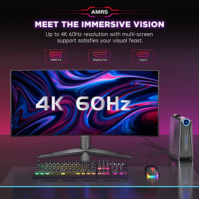 KAMRUI Mini PC AMD Ryzen 5 5600U Up to 4.2GHz, Windows 11 Pro 16GB RAM 512GB SSD Small Computer, Radeon Vega 7 Micro Desktop PERF Adjustable, RGB Light, Upgrade Capacity, 4K HDMI DP Type-C