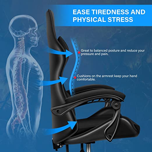 Gaming Chair, Office Computer Chair Ergonomic Racing Leather Reclining Desk Chair with Lumbar Support and Adjustable Armrests
