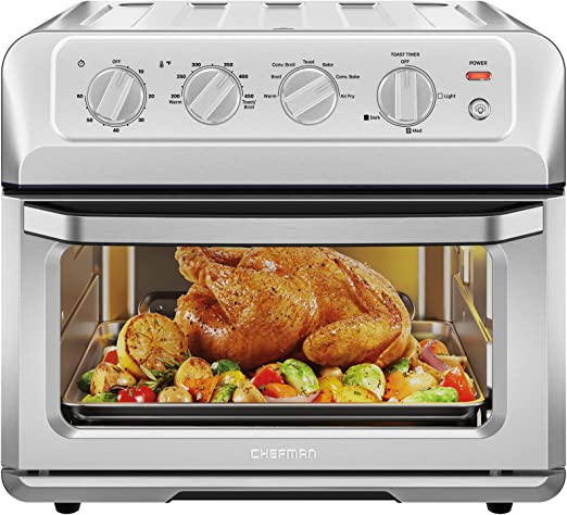 Chefman Toast-Air 20L Air Fryer Toaster Oven, 7-in-1 Combo w/Convection Bake & Broil, Auto Shut-Off, 60 Min Timer, Fry Oil-Free, Nonstick Interior, Accessories & Cookbook Included, Stainless Steel