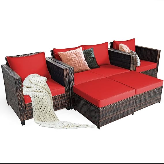 Simple and classic appearance adds a unique flavor to your home and can be integrated with any outdoor surroundings, Sofa Set with Cushion, Rattan Furniture Set for Home Backyard Garden Poolside Balcony