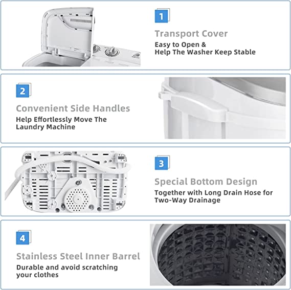 Portable Washing Machine, 13lbs Mini Twin Tub, 8Lbs Washer & 5Lbs Spinner, Compact Laundry Washer Combo