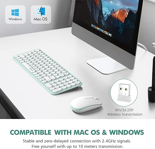 Simply insert the ONLY ONE nano USB receiver (stored inside keyboard, Keyboard Retro Round Keycap - 2.4GHz Ultra-Slim Quiet Aesthetic Keyboard for Laptop iMac Windows Computer
