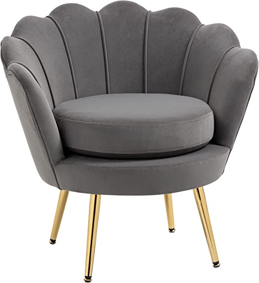 Velvet Lounge Chair in Grey with Gold Legs, Living Room Velvet Lounge Chair
