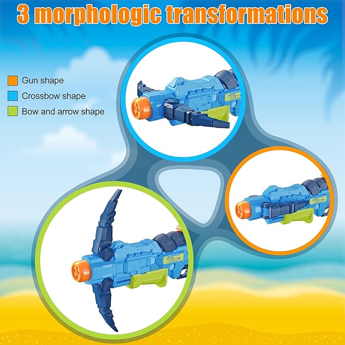 Our crossbow water gun features six powerful water outlets, ensuring a torrential blast of water that's perfect for soaking your opponents. Squirt Guns Water Soaker Blaster - 2 Nozzle, 4 Shooting Modes Switch