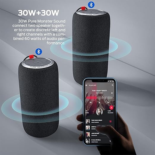 Dynamics with substantial deep bass punch, clarity and details revealed, and no distortion at any level.Bluetooth Speaker, 30W True Wireless Stereo Pairing Deliver Dynamic Sound, Waterproof Speaker,