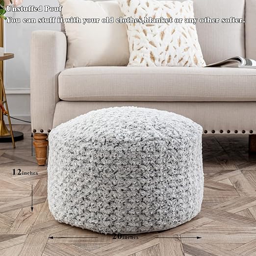 20x20x12 inches,After you fill this fur pouf ottoman, it could perfectly use as ottoman poufs,ottoman foot rest, foot stool,Ottoman Cover 20x12 Inches Round Poof Seat Floor Bean Bag Chair Foot Rest