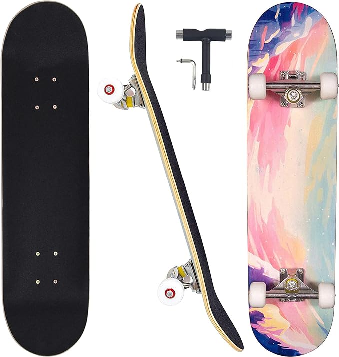 ABEC-7 precision bearings and PU bushings deliver a very smooth ride, Beginners Adults Youths Teens Kids Girls Boys 31 Inch Pro Complete Skate Boards 7 Layer Canadian Maple Double Kick Concave