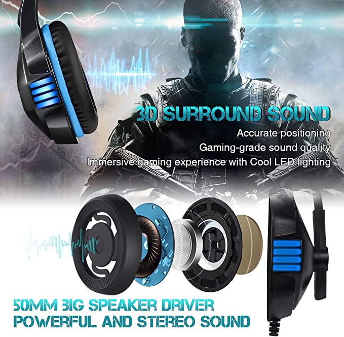 Gaming Headphones,Microphone Volume Control RGB LED Light, for PC Laptop Mac Tablet Smart Phone