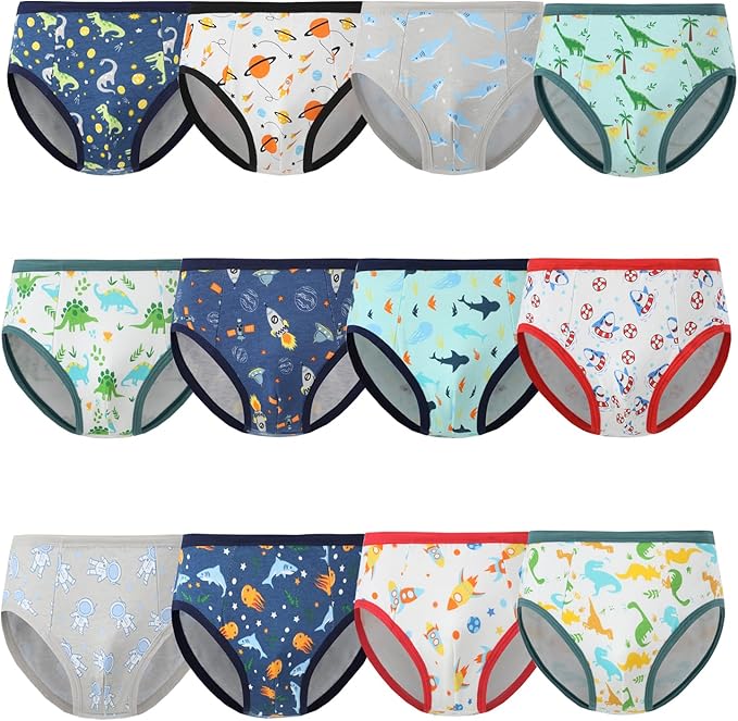 PACK OF 12 high-quality cotton, very soft, greatly enhancing its comfort and breathability.Boys Briefs Toddler Underwear Cotton Dinosaur