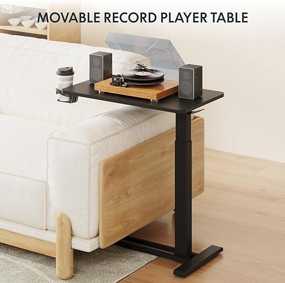 This Overbed Table offers a reliable and convenient desktop surface for anyone to use near furniture like beds, Table with Wheels Pneumatic Mobile Standing Desk Laptop Desk Rolling Computer Cart Movable Overbed Table