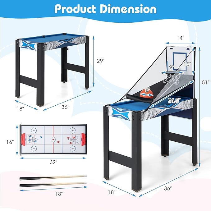 table tennis, hockey, bowling and shuffleboard. Besides, the combo game table comes with complete accessories to enhance the gaming experience , Multi Game Table, Game Table with Basketball, Air Hockey, Pool Table, AND MORE
