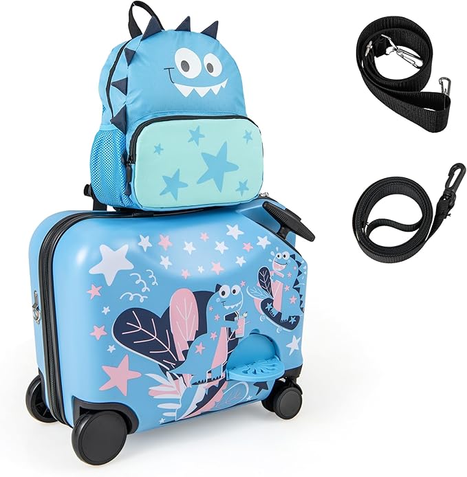 Luggage Set, 4 in 1 Toddler 18” Ride-on & Carry-on Hardshell Suitcase with Wheels, Anti-Lose Rope,ose Rope, storage. Moreover, there exist cross straps and a zippered storage pocket for keeping items in place