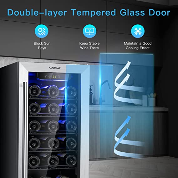 30-Bottle Dual Zones Wine Cellar with Lock, Double Layer Glass Door, Memory Temp Control, Freestanding & Built-in Compressor