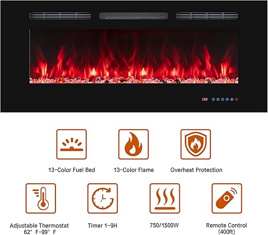 Overheat protection will turn off the heater when it reach an unsafe temperature. Wall-Mounted Fireplace Heater, Electric Fireplaces Inserts, Multicolor