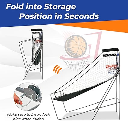 This folding dual shot basketball arcade game is the perfect addition to any game room, basement, or backyard.  Foldable Basketball Game w/ 8 Game Modes, Basketball Arcade Game for Home,