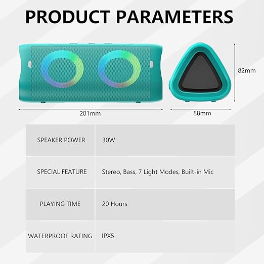wireless speaker light up your party to make it more atmospheric and energetic,  Deep Bass, IPX5 Waterproof, 20H Playtime, Portable Wireless Speaker with Built-in Mic, for Party
