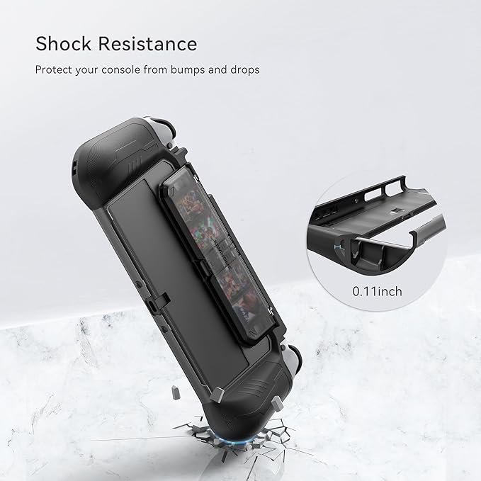 Combination of protective case and game storage, we upgrade to the external game card holder on the back which can store 4 game cards and 2 SD cards, Nintendo Switch OLED Model 2021, with Flip Design Game Card Holder,