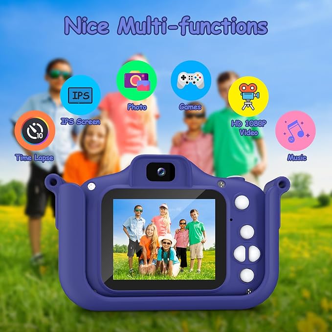 With a dual front and rear HD camera setup and 10x digital zoom,Toddler Camera 2.0 Inch IPS Screen 1080P FHD Selfie Camera 48MP with 32GB Card
