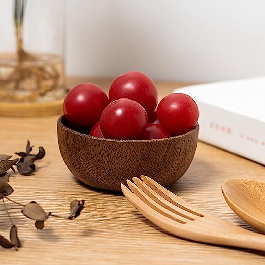 Wood Carved Plates Food Grade Wooden Small Bowl Japanese Dipping Tableware Bowl for Rice Soup Dip, salad Bowl for Dessert Nuts Olive
