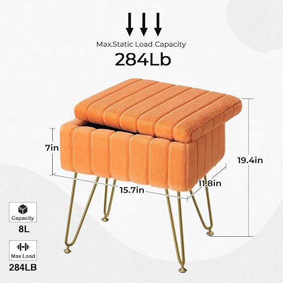 footstool with just the right height and it can also be a storage basket that can be moved anywhere. 4 Metal Legs with Anti-Slip Feet, Furry Padded Seat, Modern Multifunctional Chairs for Makeup