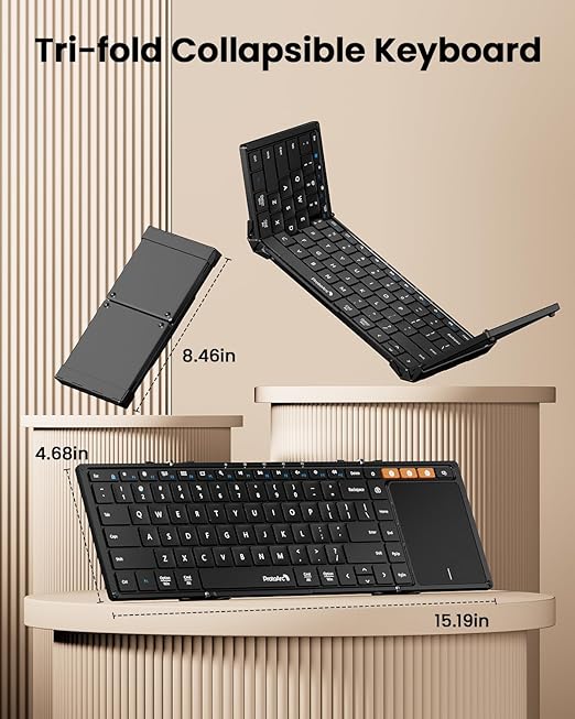 Very convenient for your typing, watching, working, and carrying without a mouse needed. Foldable Bluetooth Keyboard with Touchpad, XK01 TP Portable Folding Keyboard for Travel, Pocket-Sized Bluetooth Keyboard with Trackpad
