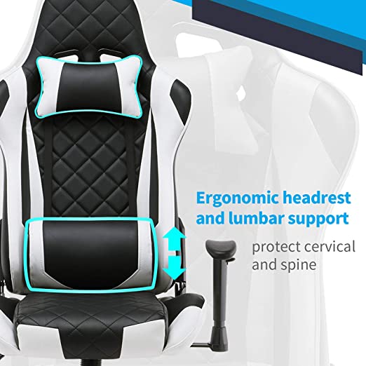 Gaming Chair, High-Back Gaming Chair, Executive Swivel Rolling Chair Headrest and Lumbar Support back
