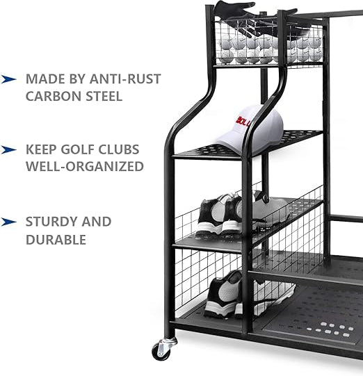 The golf organizer for garage is made of high-quality metal with powder coating that stops chipping, Golf Bag Organizer, Golf Rack, Golf Equipment Storage,