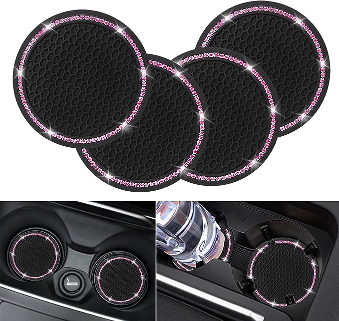 Car Coasters, 2.75'' Silicone Anti Slip Car Coasters for Women,Waterproof and dust resistant silicone, our coasters don't fade, you can be easily washed and brushed in the faucet, then dried it and reusable.