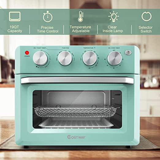 COSTWAY Air Fryer Oven, 7-in-1 Convection Oven with Air Fry, Bake, Broil, Toast, Dehydrate, Pizza, Warm Function, 1550W Air Fryer Toaster Oven with Timer, Temperature Control, 5 Accessories
