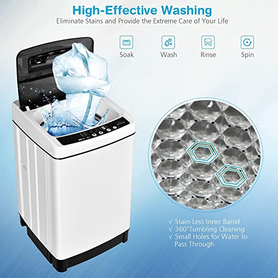 Automatic Washing Machine, 2 in 1 Portable Laundry Washer 1.5Cu.Ft 11lbs Capacity