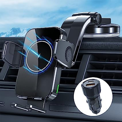 Car Phone Holder Wireless Charger for iPhone 14 13 12 11, Samsung, etc