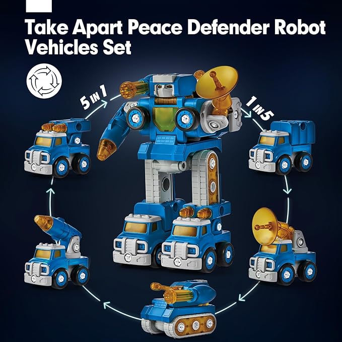 Press the top button on the robot's head to activate flashing lights and fun sounds, Take Apart Robot Toys STEM Toys for Kids 6-8, Kids Toys for 5 6 Year Old Boys Girls,