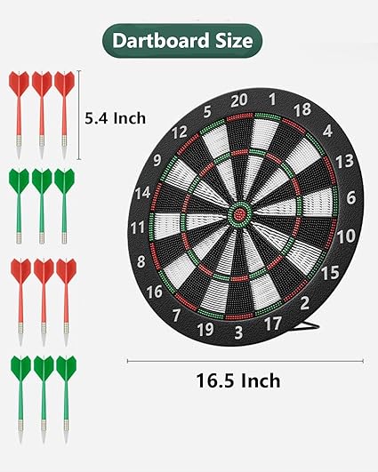Safty dart board set is a good gift for kidsin Children's day, 12 Rubber Soft Tip Darts Office Relaxing Sport for Kids and adult. Dart Board for Kids,16.5 Inch