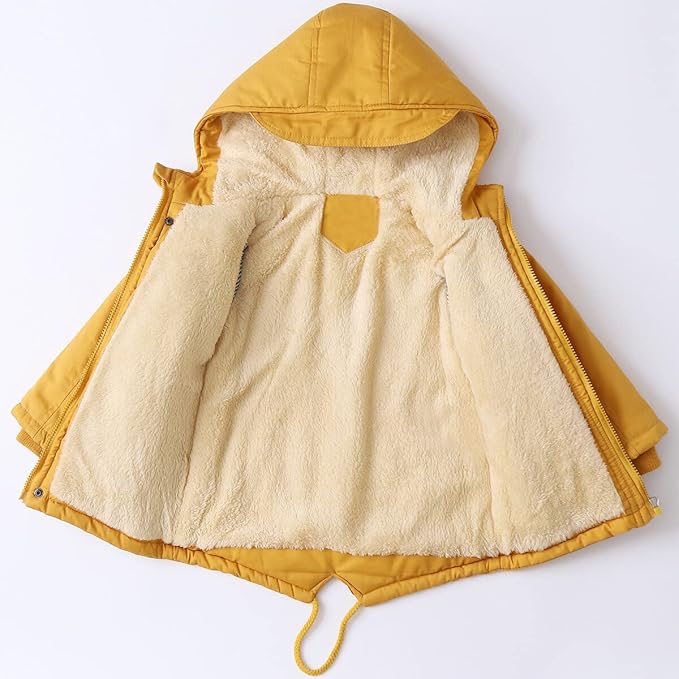 Design:fur hooded jacket with adjustable drawstring waist to keep you warm and nice all day,give more space in the waist part and for a flattering fit in winter,  Winter Coat Fur Hooded Thicken Fleece Lined Warm Jacket with Pockets